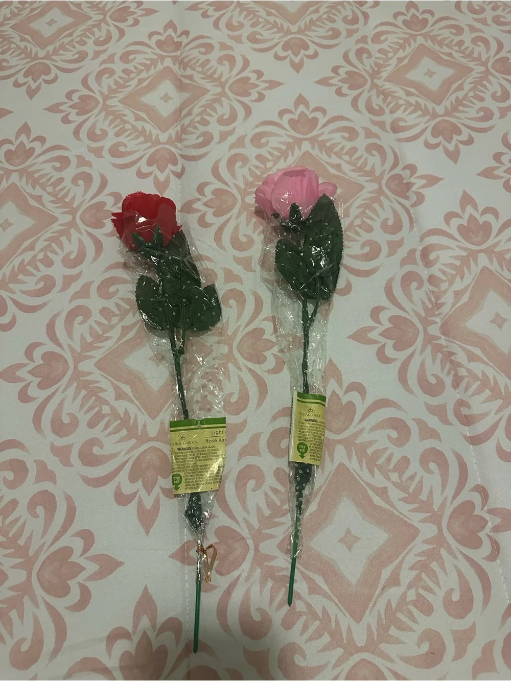 LED Rose Stem Pair - Red and Pink Decorative Flowers
